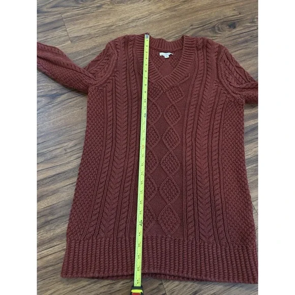 LL Bean Sweater Womens Small Mineral Red Signature Fishermans Tunic Cable Knit - Picture 5 of 5